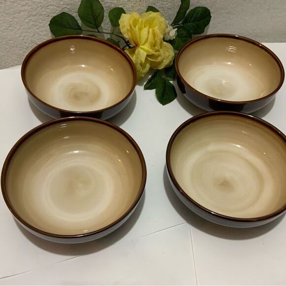 New Sango Nova Brown China #4933 Cereal, Soup, Salad Bowls 6.5" Set Of 4 - Picture 1 of 4
